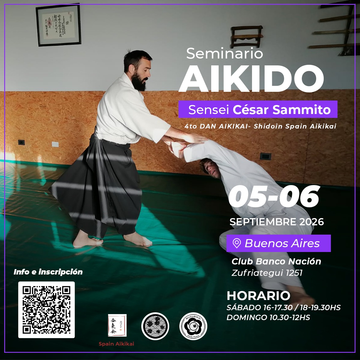 Flyer oficial del seminario de Aikido con Sensei César Sammito